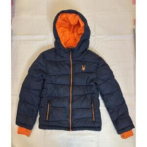 Boys Spyder Winter Puffer Jacket Dark Navy Blue/Orange XS 5/6 FAST SHIP